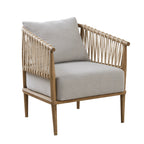 Arm Chair with Open Weave Jute Twine Rope Design in Natural Solid Wood Accent Chair