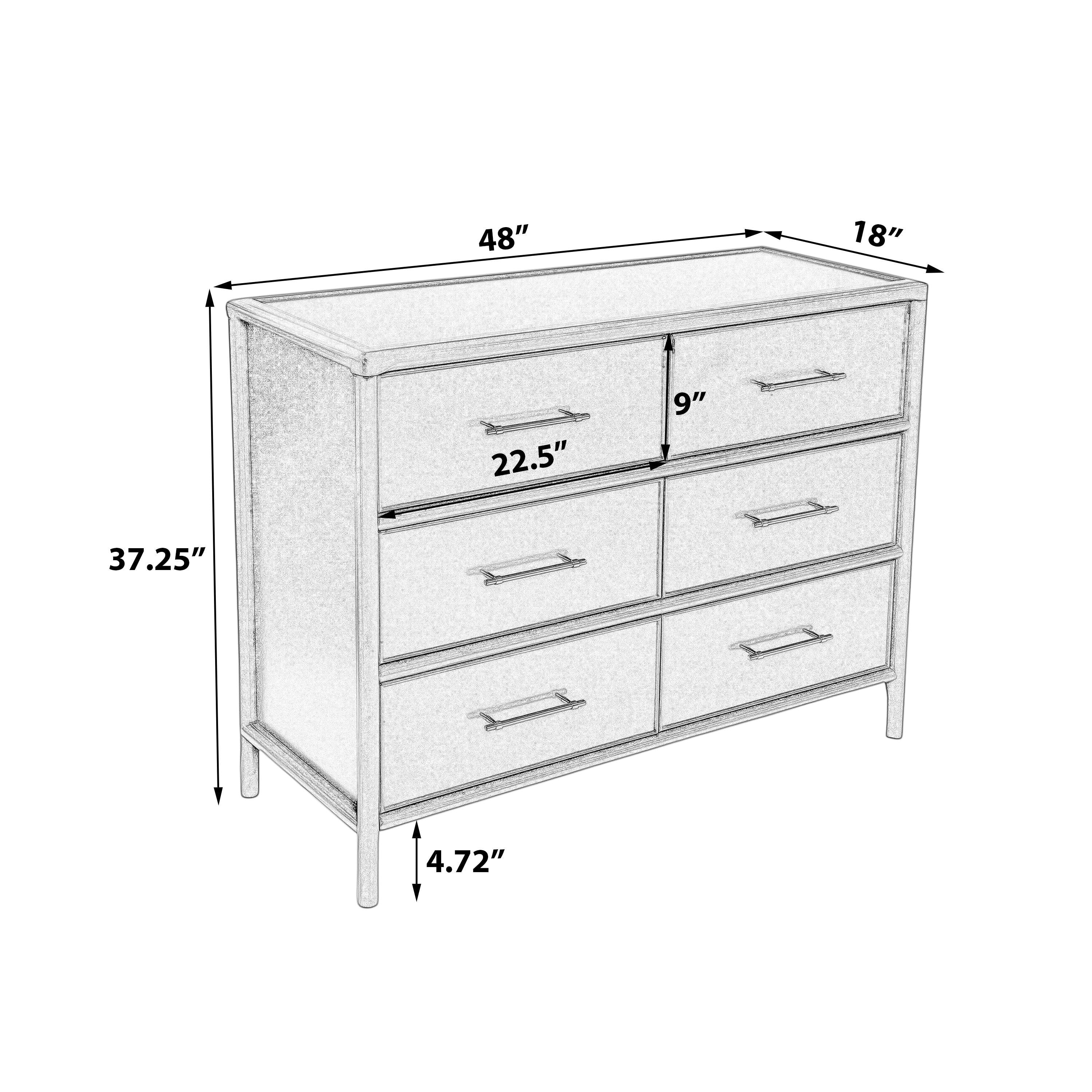 Natural Storage Cabinet with 6 Drawers for Living Room.