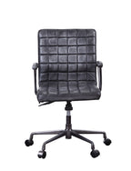 Barack Black Leather Chair - Office Seating front view with grid-stitched padding, ergonomic armrests, and durable swivel base.