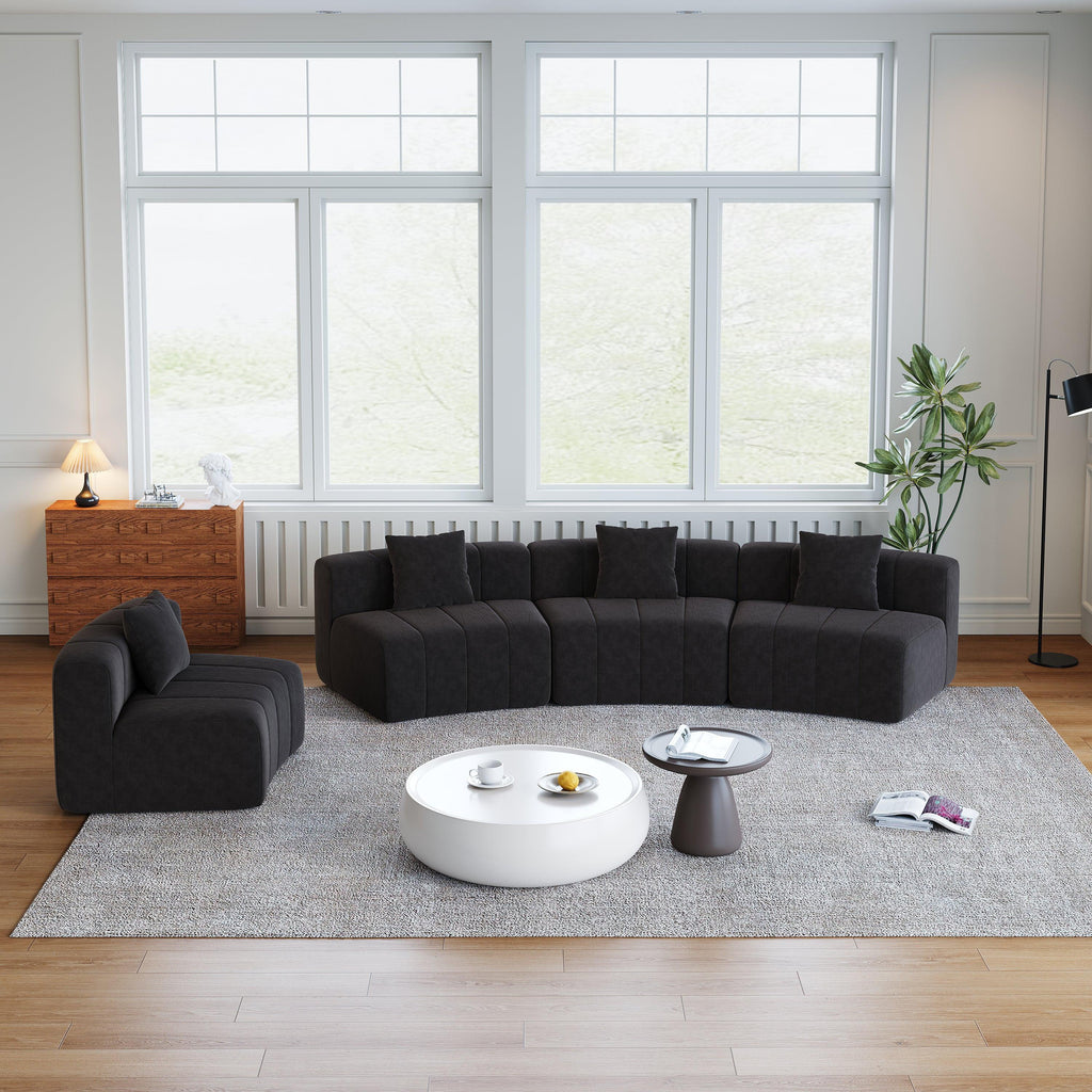 Chenille Curved Sectional Sofa with 4 Pillows for Relaxation.