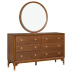 Walnut 6-Drawers Dresser with Gold-Capped Legs.