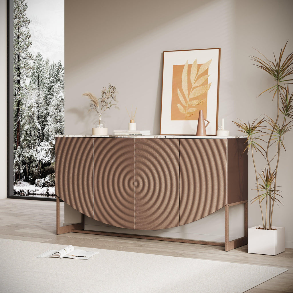 Modern Luxury Sideboard Cabinet with Unique 3D Wave Texture.