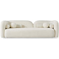 Cream 93-inch Japandi 3-seater sofa in textured boucle fabric, featuring a curved design with round accent pillows.