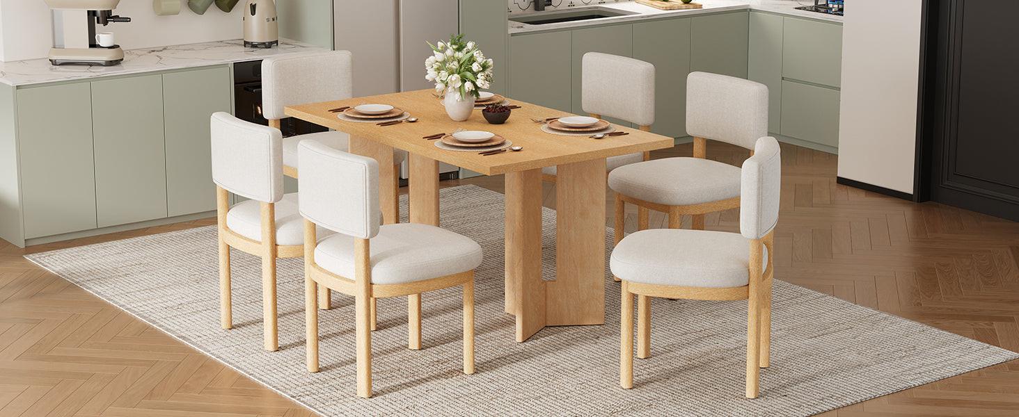 TREXM Farmhouse Wood Dining Table Set for 6 with Chairs.