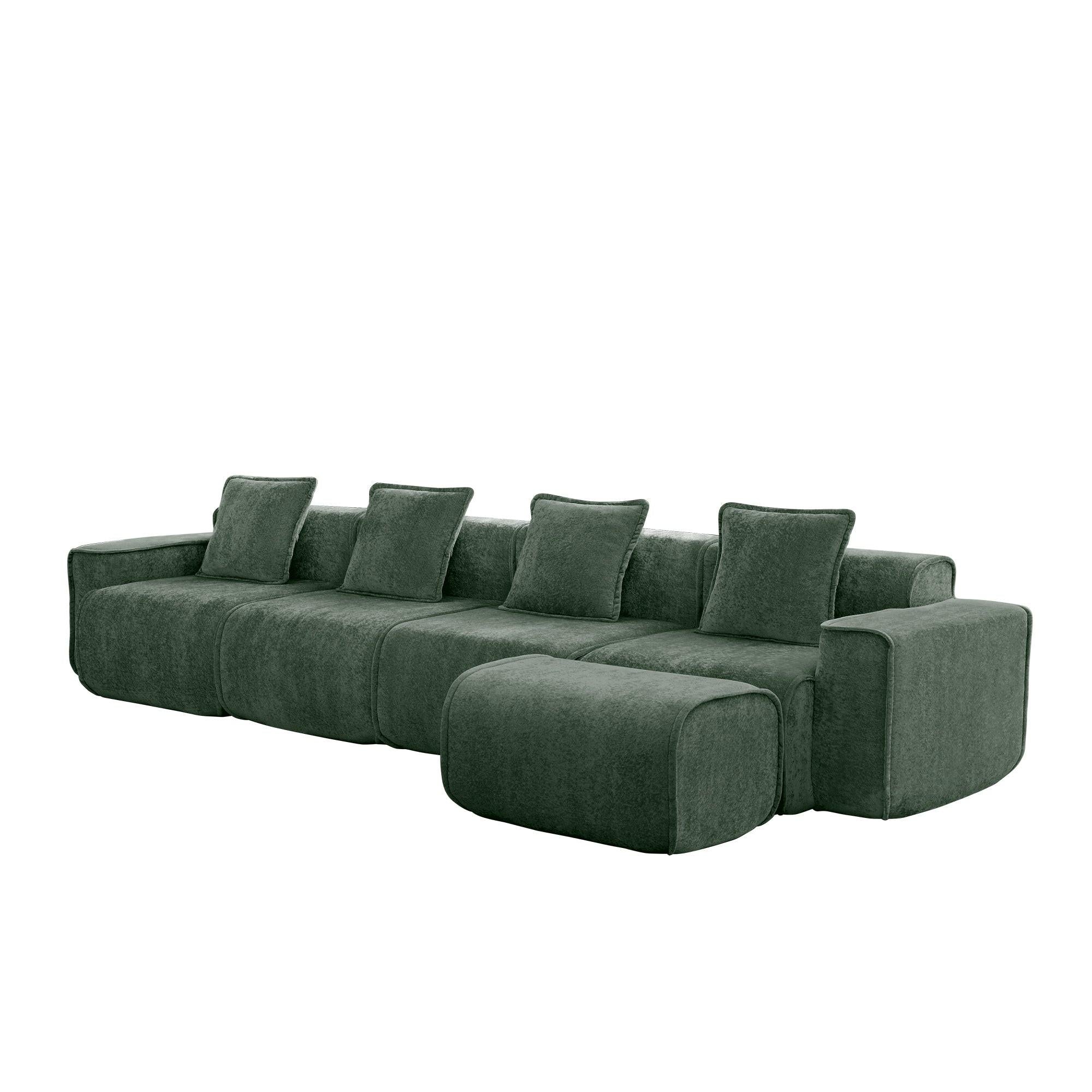 Modular Velvet Sectional Sofa with Ottoman & Pillows.