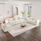 3-Piece Oversized White Chenille Sectional Sofa with Deep Seats