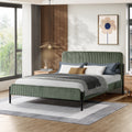 Green Corduroy Queen Upholstered Bed With Metal Leg