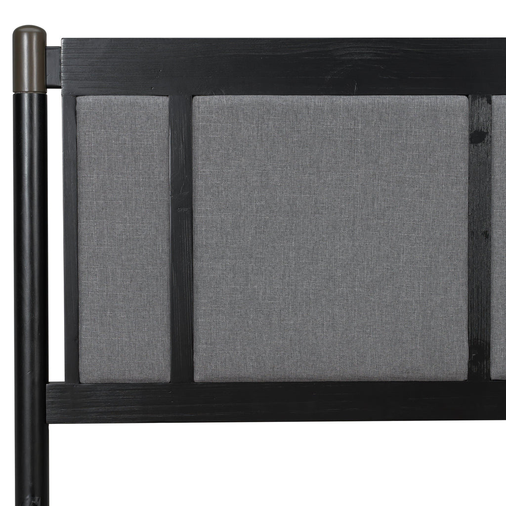 Solid Wood Queen Bed - Heavy Duty, Support 500 lbs - Black Headboard.
