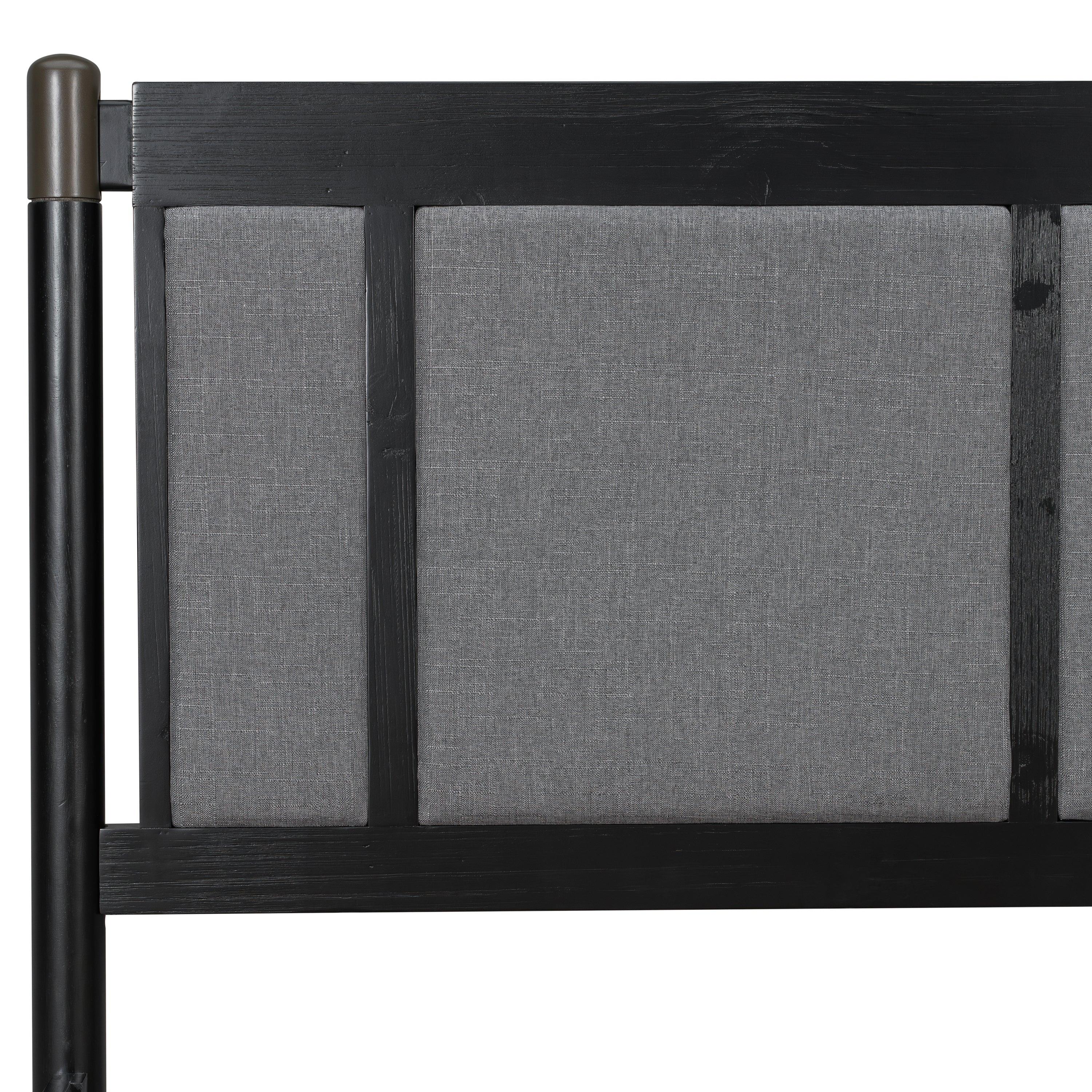 Solid Wood Queen Bed - Heavy Duty, Support 500 lbs - Black Headboard.