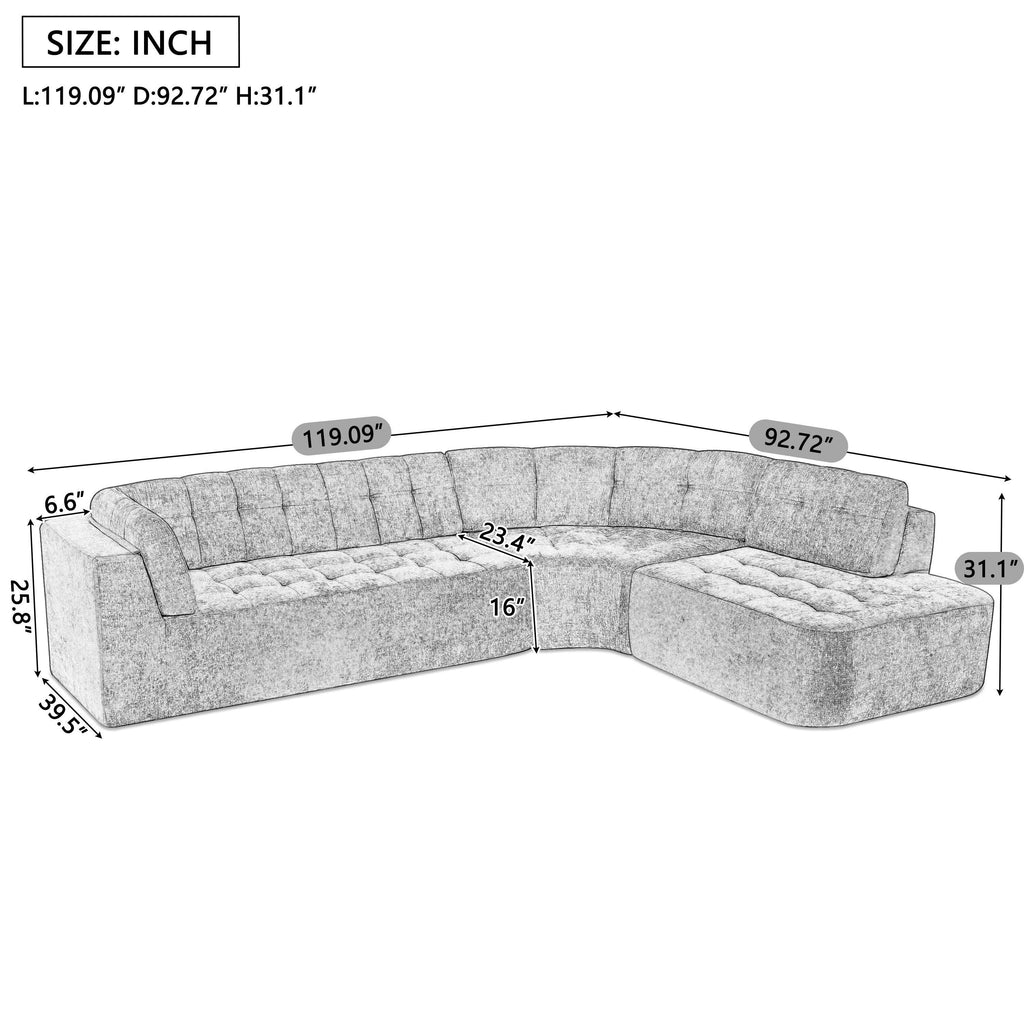 119'' Curved L-Shaped Sectional Sofa for Modern Living.
