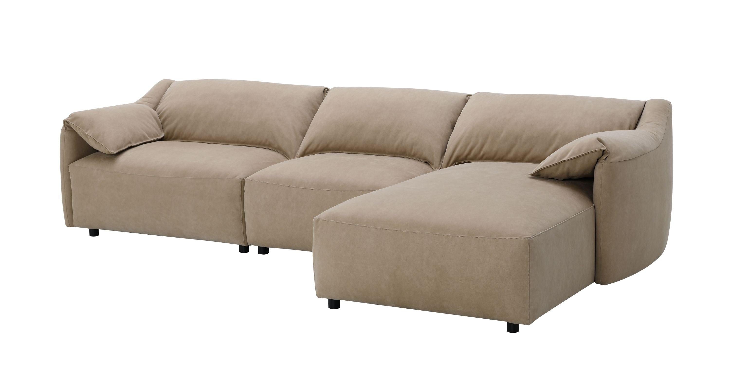 Veata Suede Sectional Sofa in Light Brown.