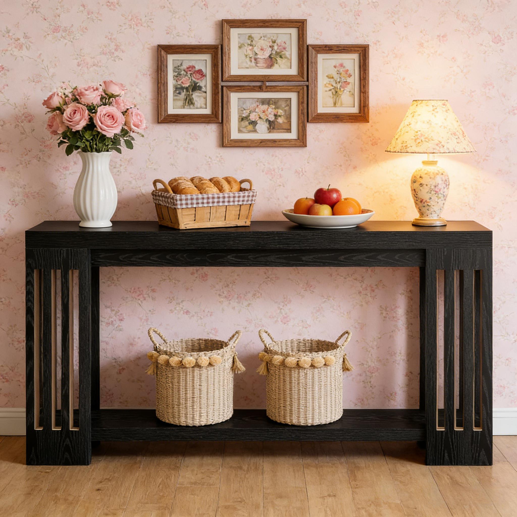 Black Console Table - 2-Tier Side Table for Living Room.