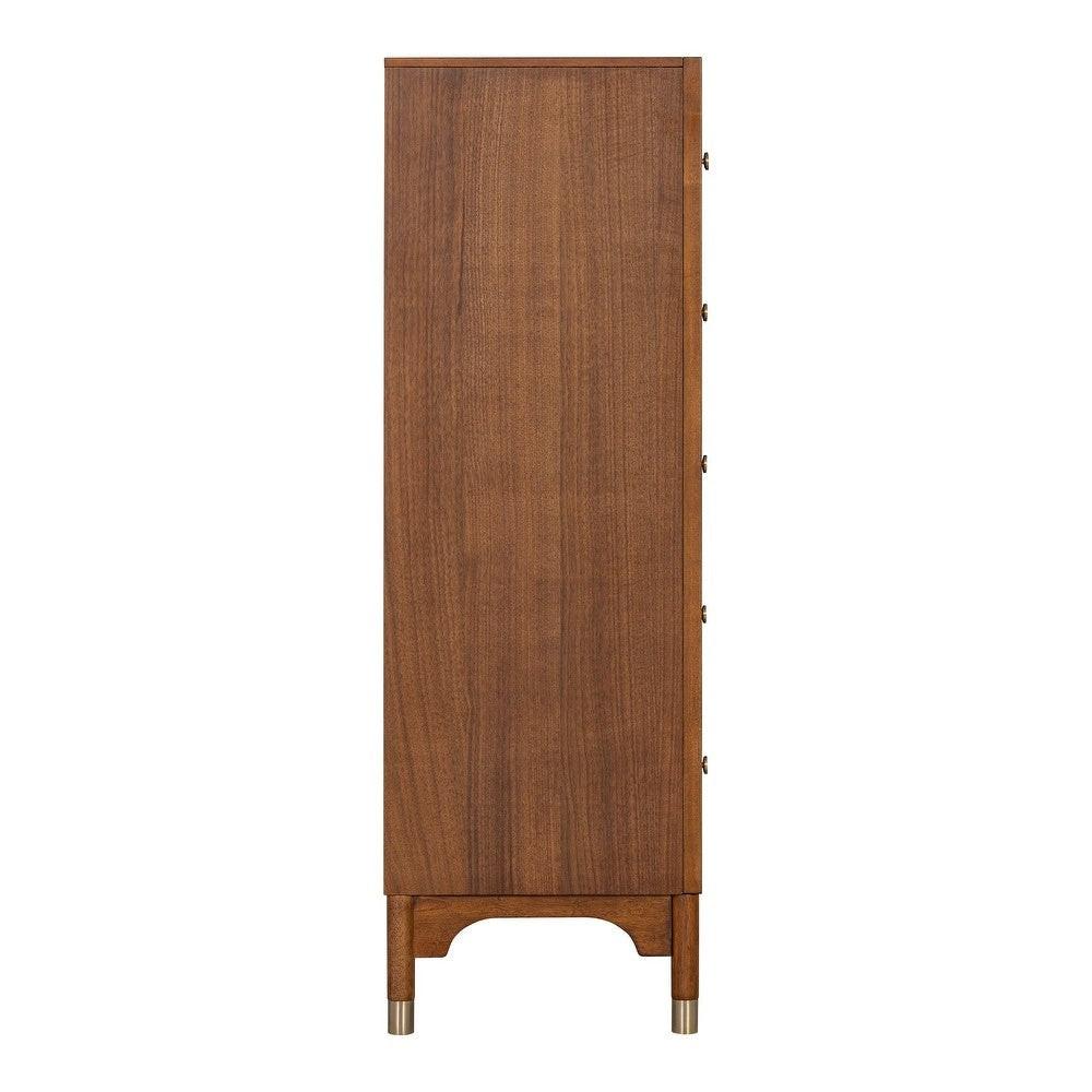 1pc Walnut Finish Five-Drawers Tall Chest for Bedroom.