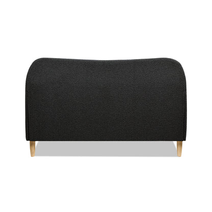 Back view of Curved Upholstered Platform Bed Queen, Ebony Black Boucle highlighting the smooth, rounded headboard silhouette.