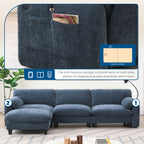 Side storage pockets on modular sofa for organizing essentials like books and remotes, enhancing living room functionality.