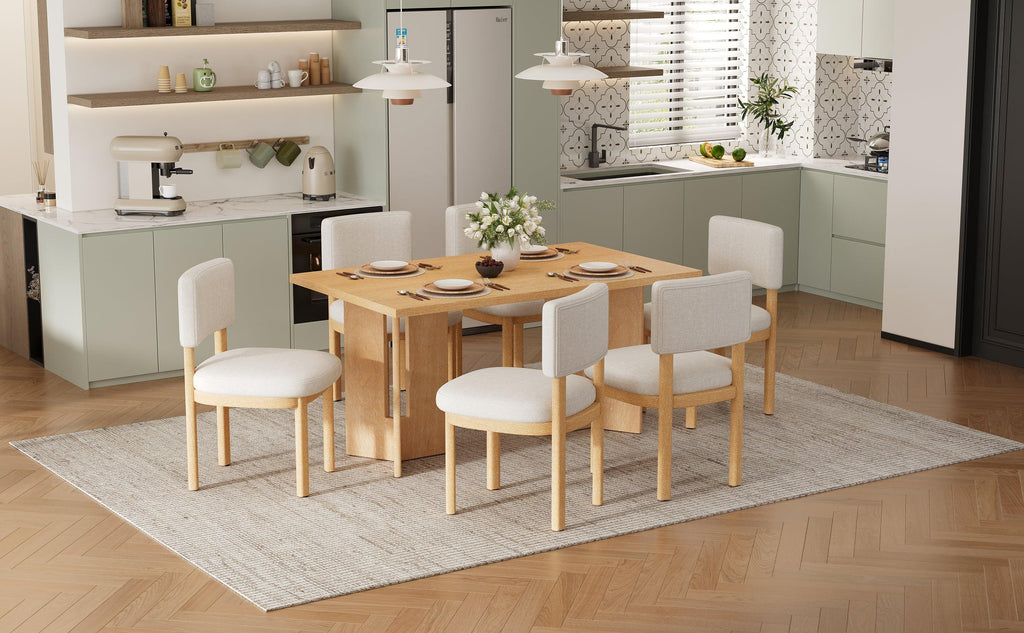 TREXM Farmhouse Wood Dining Table Set for 6 with Chairs.