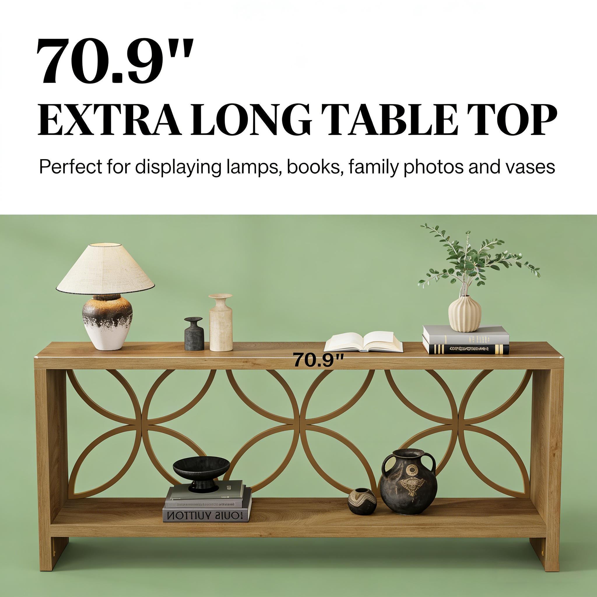 Farmhouse Console Table with Storage and Vintage Style.