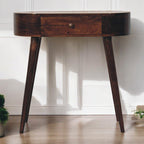 Solid Wood Honey Caramel Rounded Small Console Table, 1-Drawer, Nordic Legs, Dark Brown