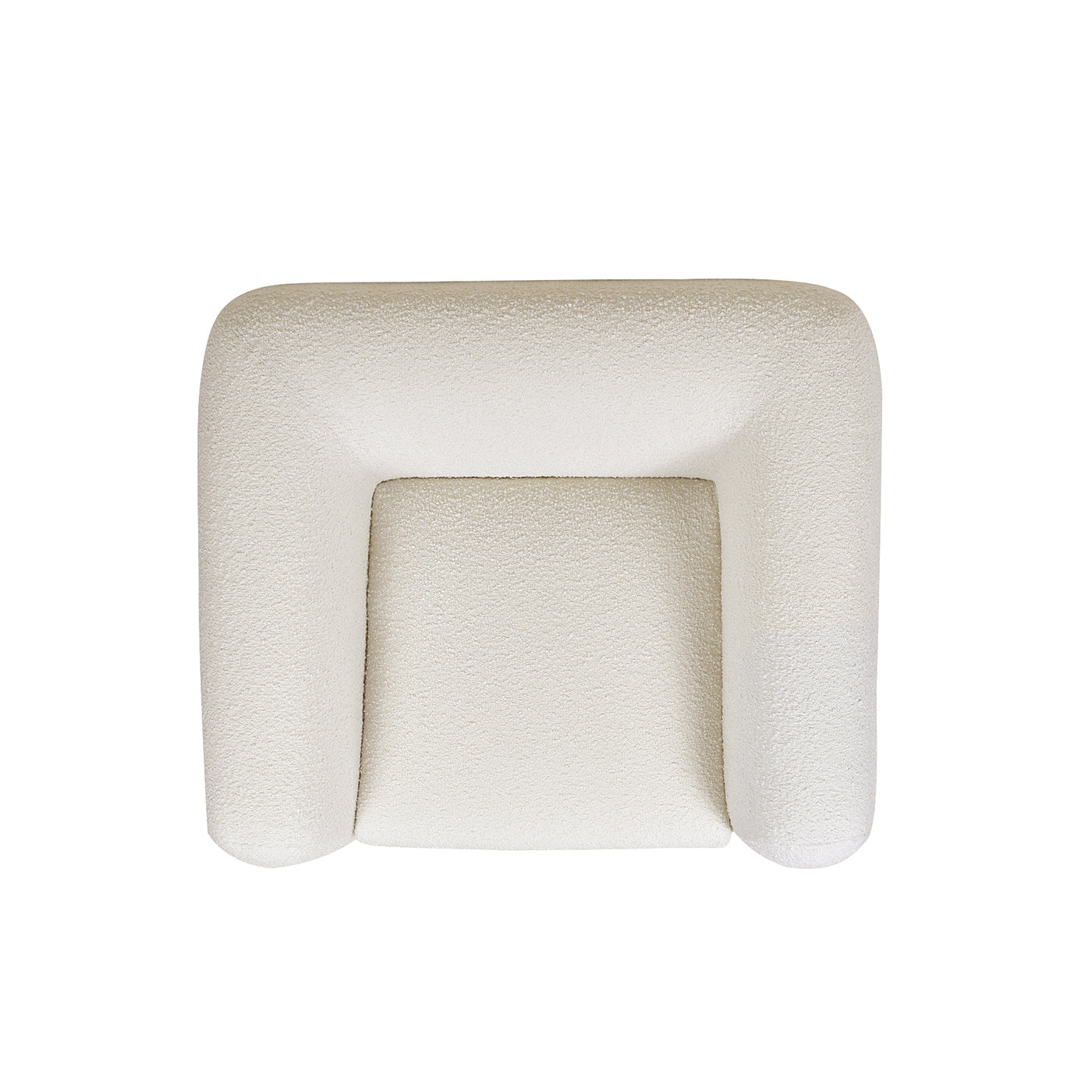 Top view of Alpine 44' Sherpa Arm Chair in Ivory White Boucle showing wide cushioned seat and curved armrests.