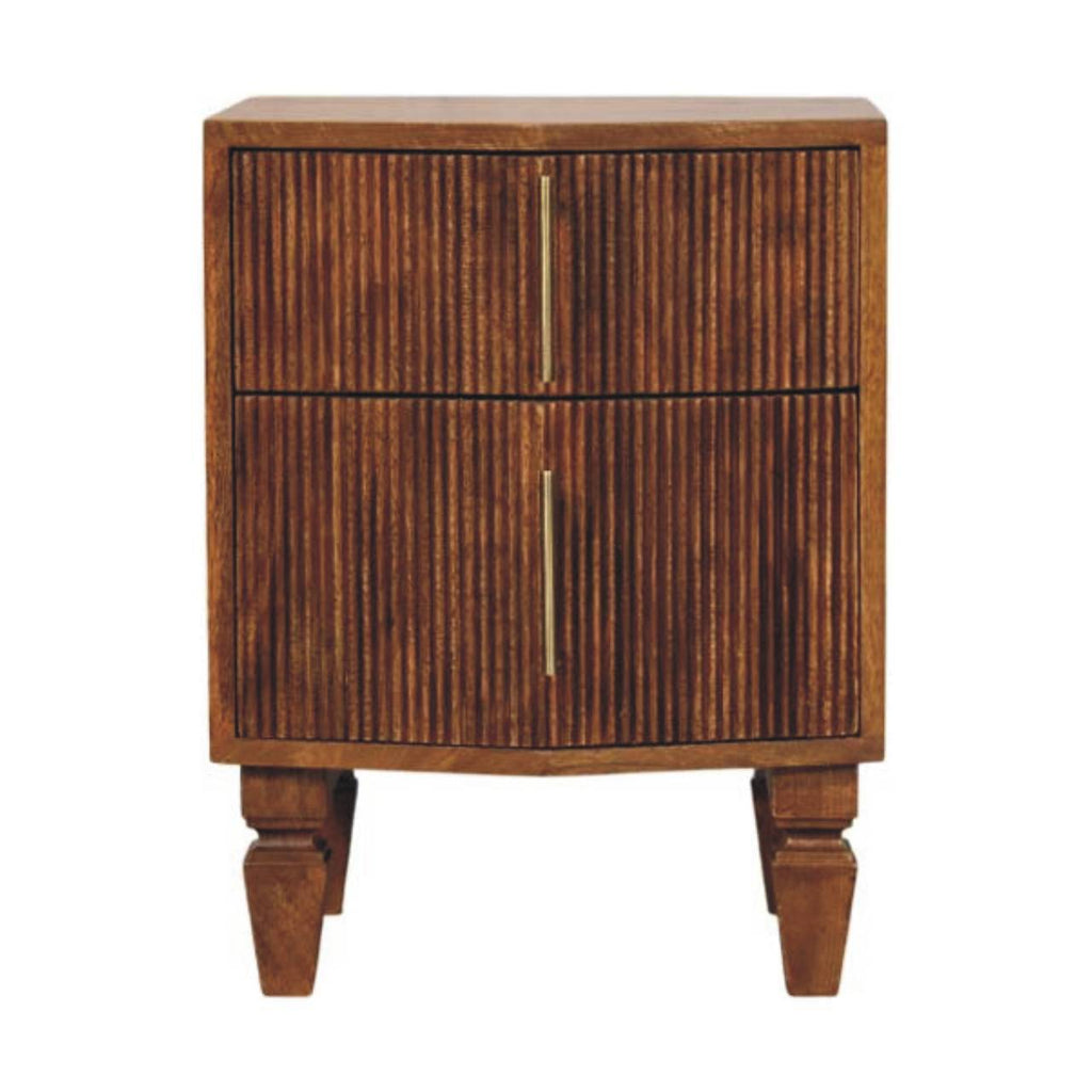 Solid Wood Louvre Bedside Unit,Brown,2-Drawers