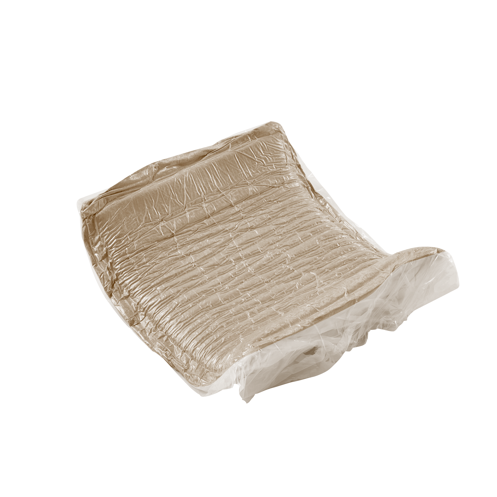 Vacuum-sealed cushion of Velvet L Shape Modular Sectional Sofa, illustrating compact packaging for easy transport.