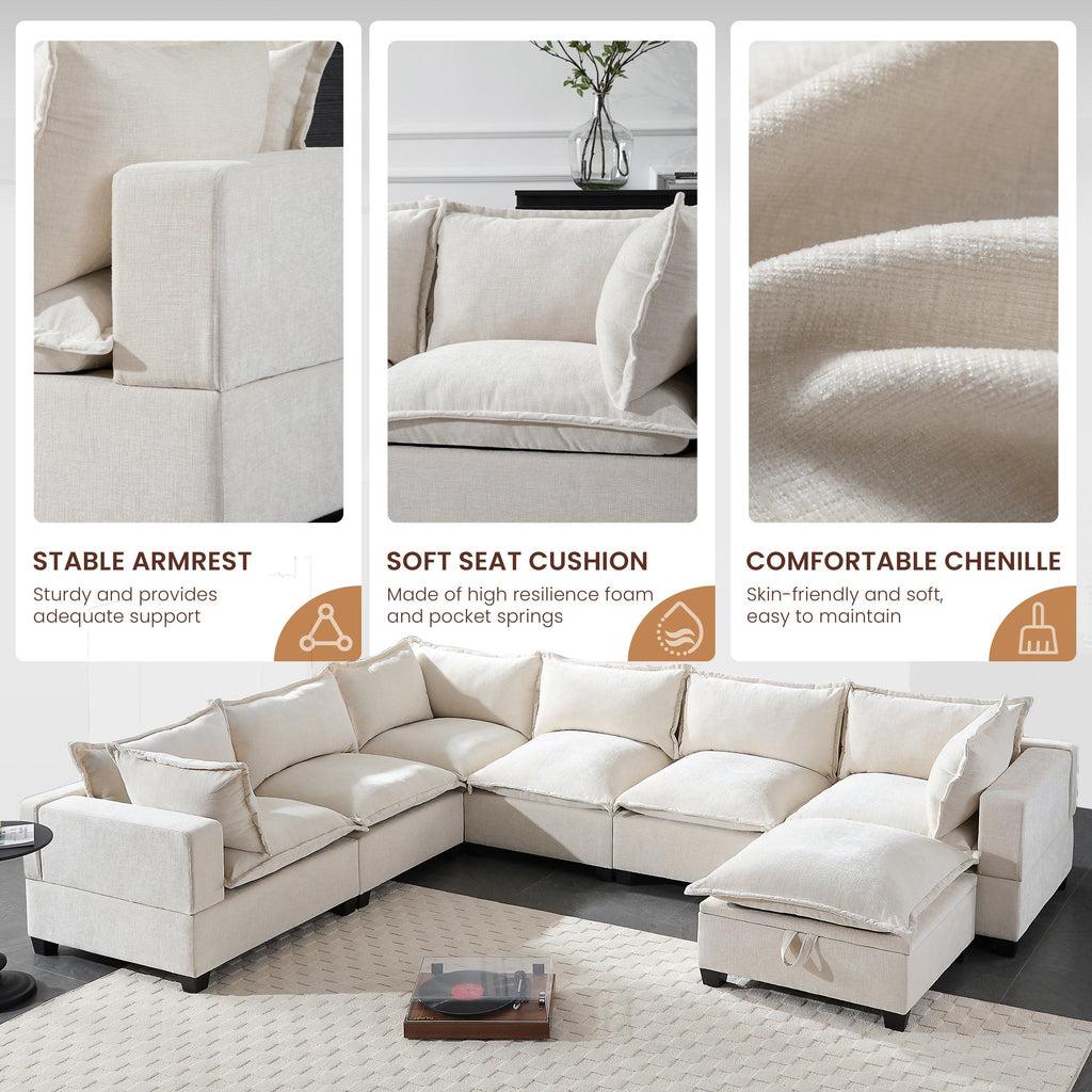 117.5'' Modular Sectional Sofa with Movable Storage Ottoman.