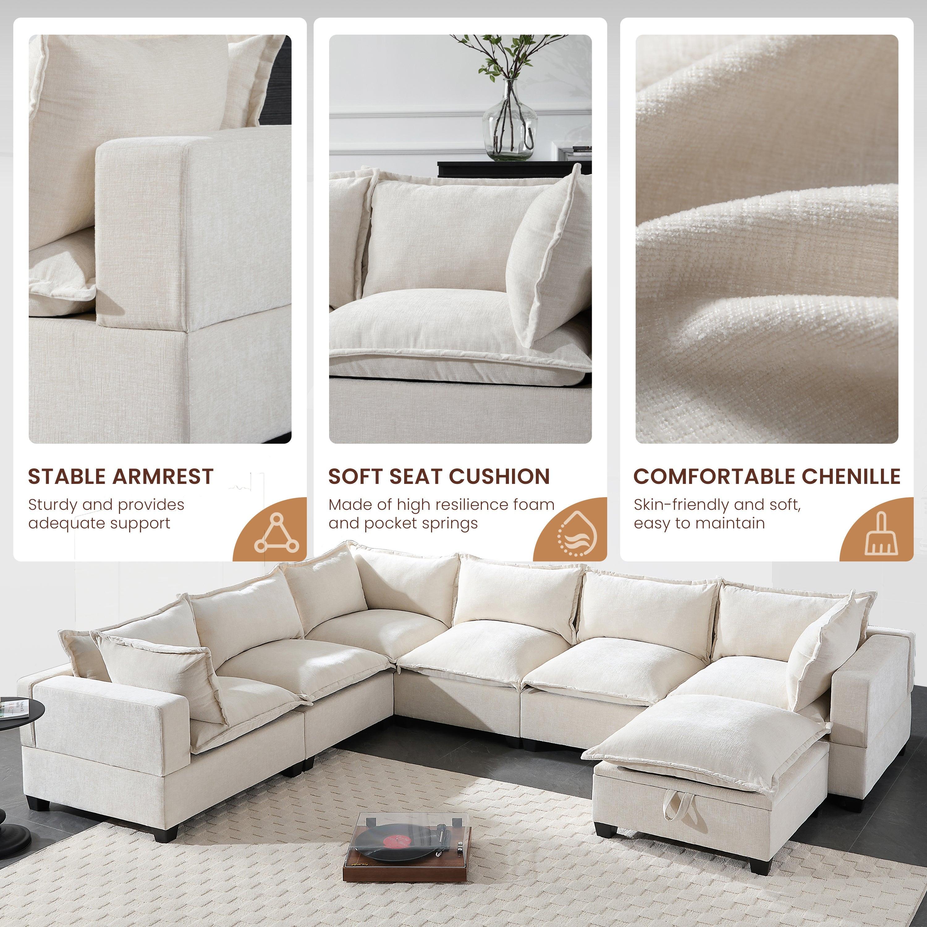117.5'' Modular Sectional Sofa with Movable Storage Ottoman.