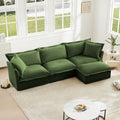 Green Chenille L-Shaped Sectional Sofa with Convertible Ottoman