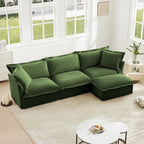 Green Chenille L-Shaped Sectional Sofa with Convertible Ottoman