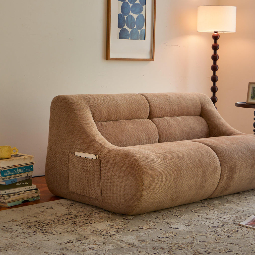 Chenille Fabric 2-Seater Sofa, Easy-Transport, Brown.
