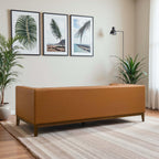 Modern Vegan Leather Mid-Century Cognac Sofa.