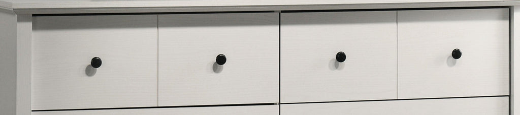 Elara White 6-Drawer Dresser with Black Handles.