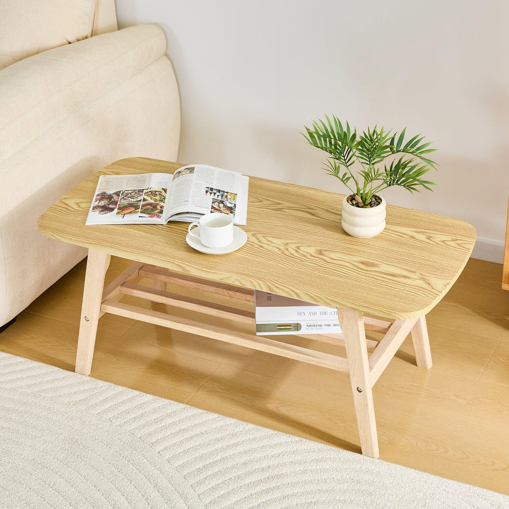 39 Inch Solid Wood Coffee Table with Double Layer Storage.