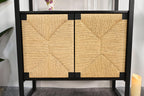 Rattan Cabinet Storage Bookshelf - Dual-Function Display Shelf.