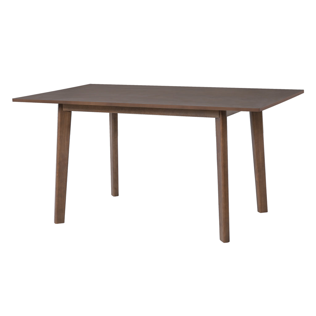 Angled side view of modern wood dining table. Simple and sturdy design for everyday dining.