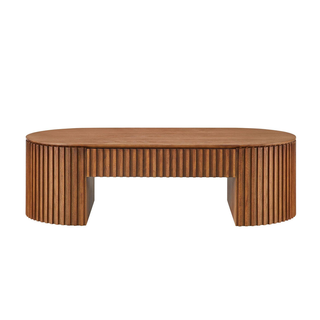 Oval Wood Coffee Table with Drawer for Living Room.