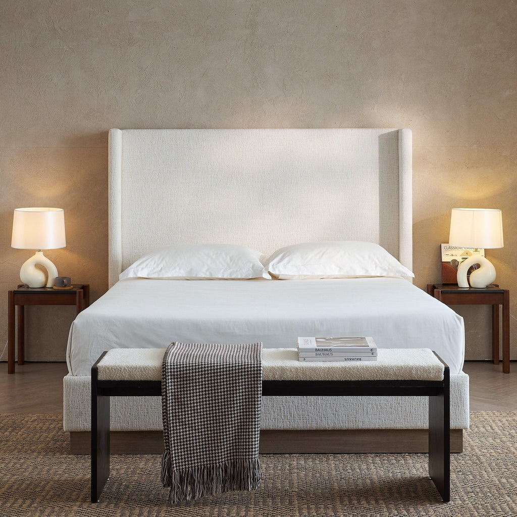 Hosford Upholstered Wingback Bed - Full Size with Wood Base.