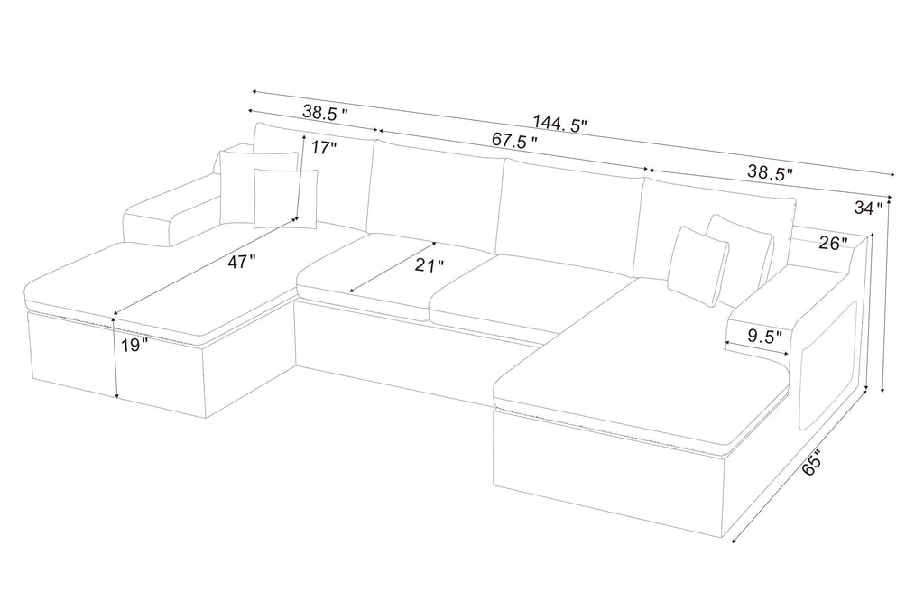 Coffee-Bean Like Upholstered Sectional Sofa for 4.