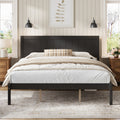 King Espresso Pine Platform Bed Frame with Headboard
