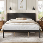 King Espresso Pine Platform Bed Frame with Headboard