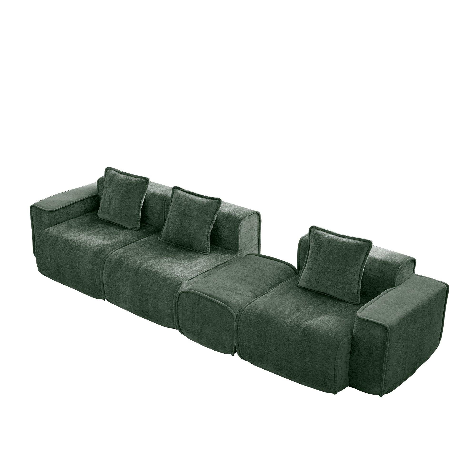 Modular Velvet Sectional Sofa with Ottoman - No Assembly.