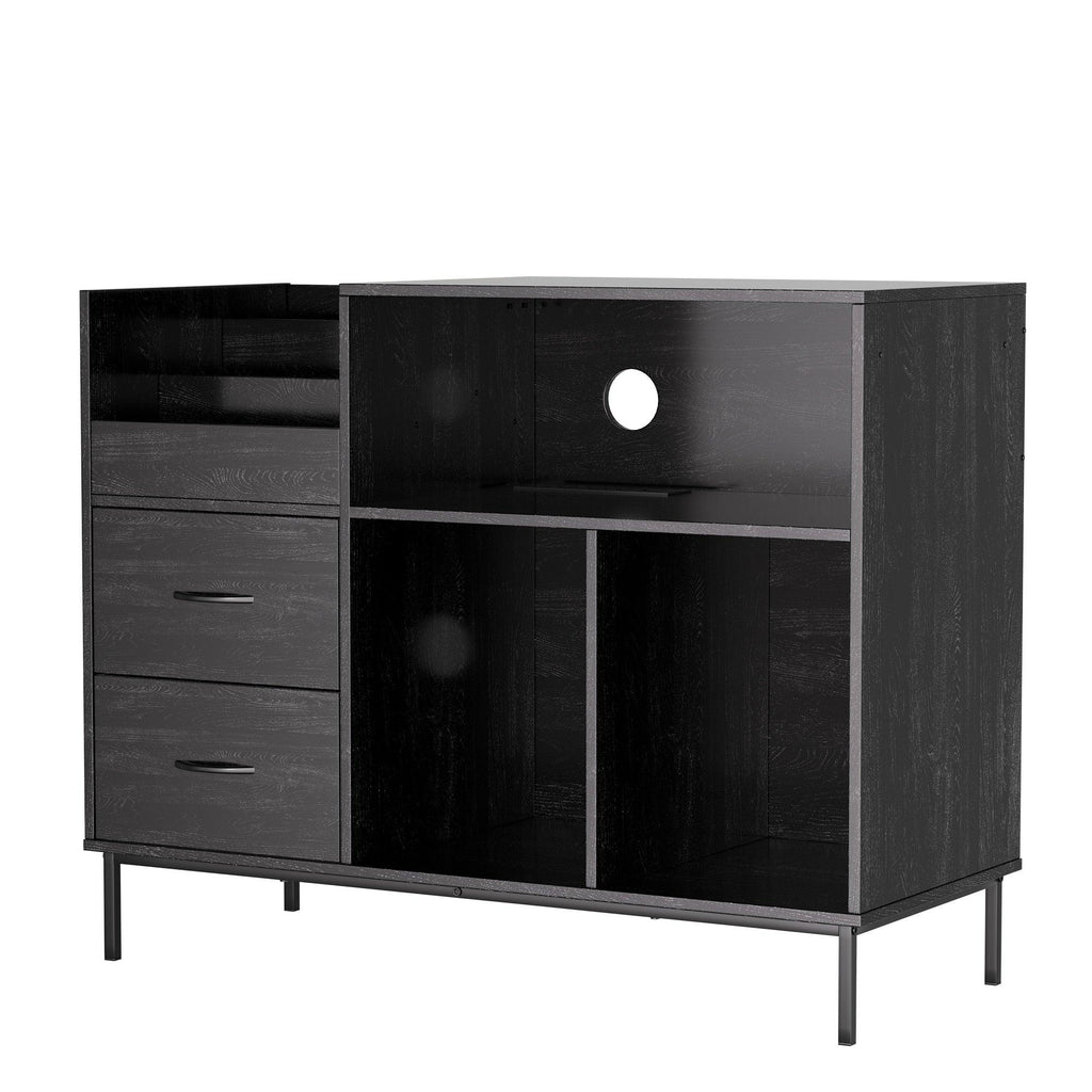 Eco-Friendly Record Player Stand - Black Vinyl Storage Cabinet.