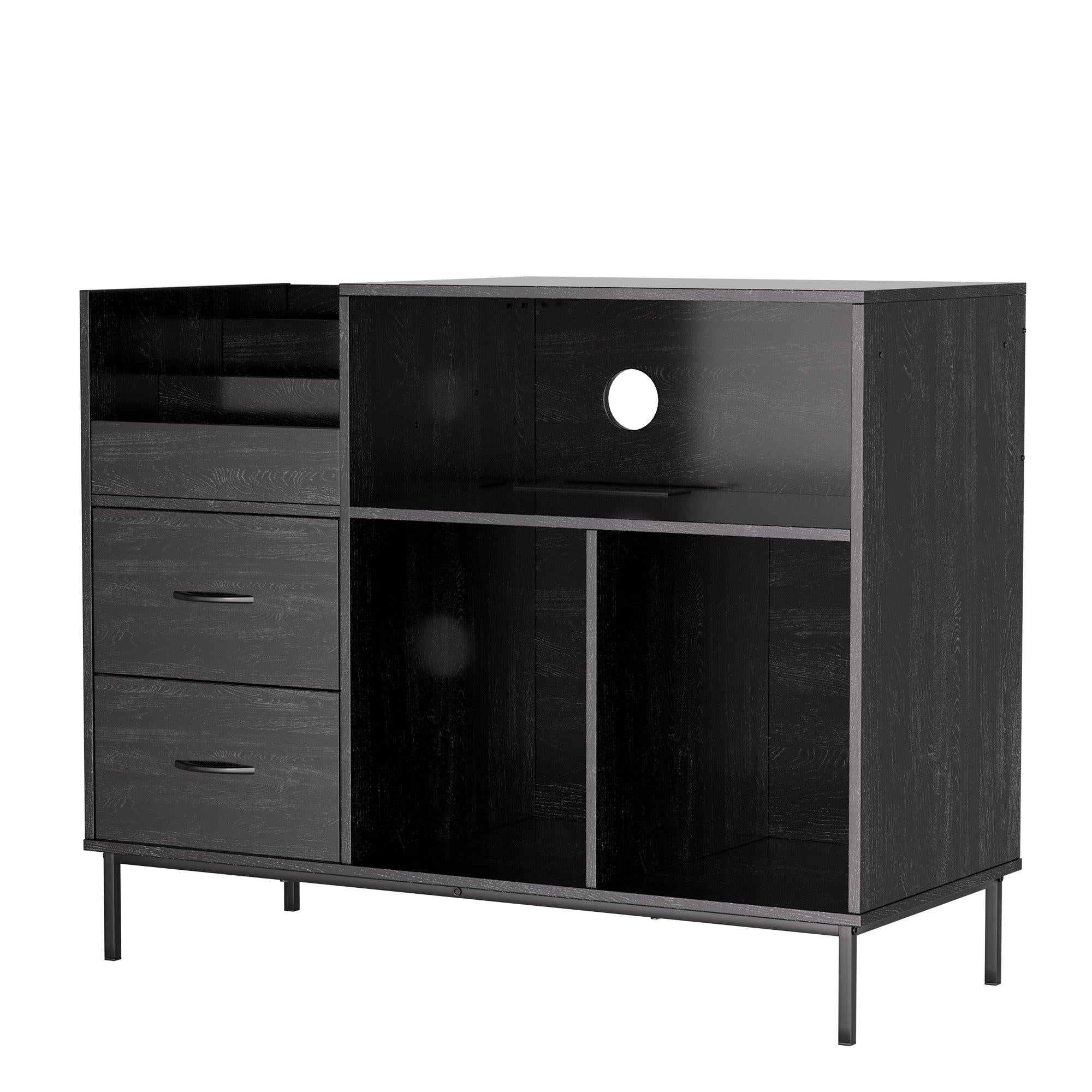 Eco-Friendly Record Player Stand - Black Vinyl Storage Cabinet.