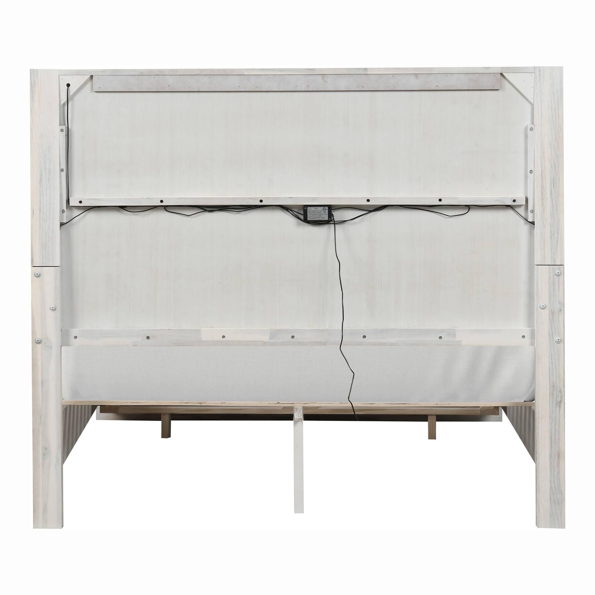 3pc King Size Bed Set with LED Nightstands - Light Grey.