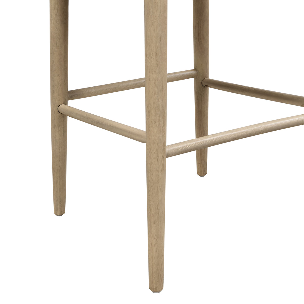 Close-up of tapered wooden legs and footrest on Stylish Bar Stool - Pebble Fabric, designed for durability and support.