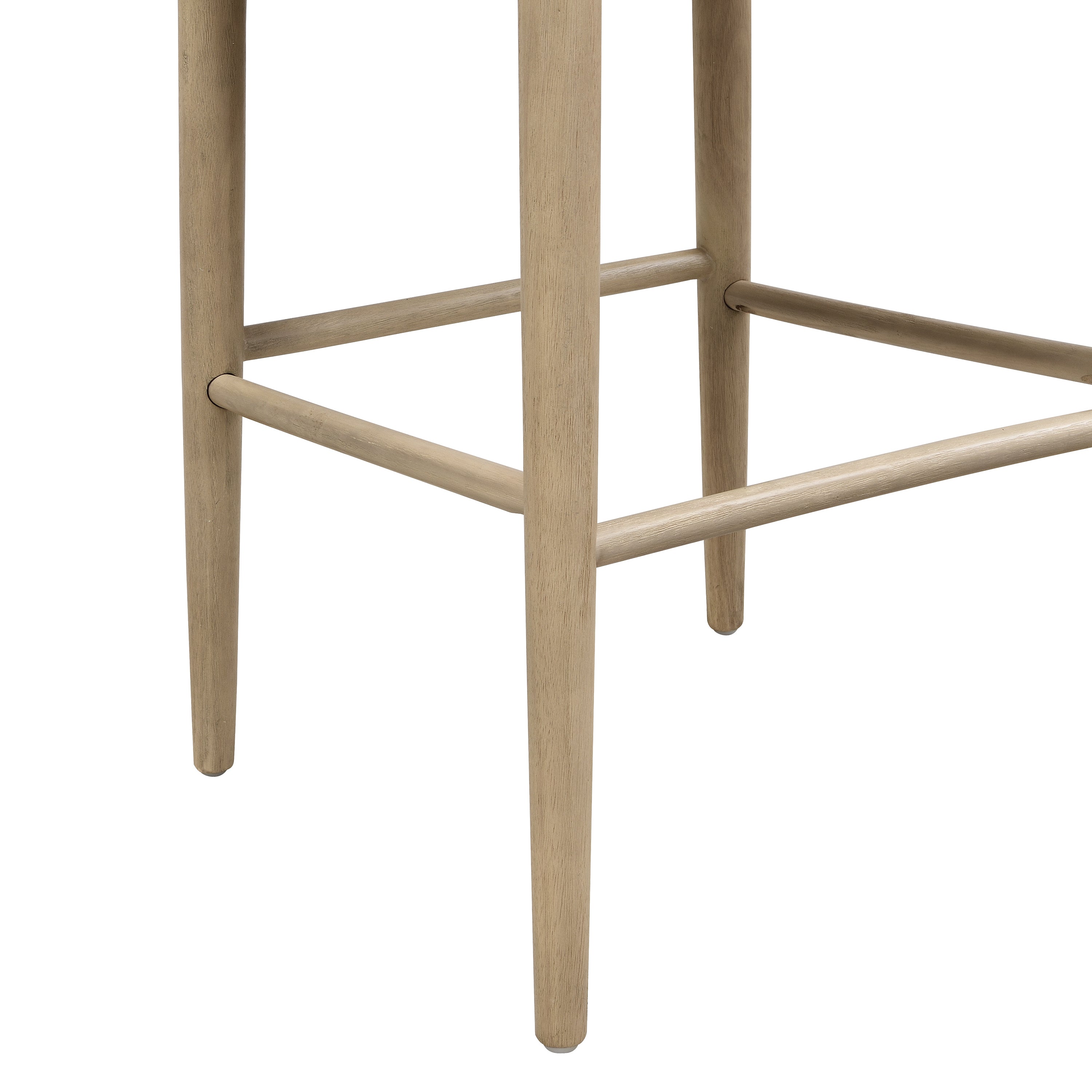 Close-up of tapered wooden legs and footrest on Stylish Bar Stool - Pebble Fabric, designed for durability and support.