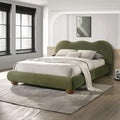 Olive Green Queen Size Bed with Boucle Upholstery.