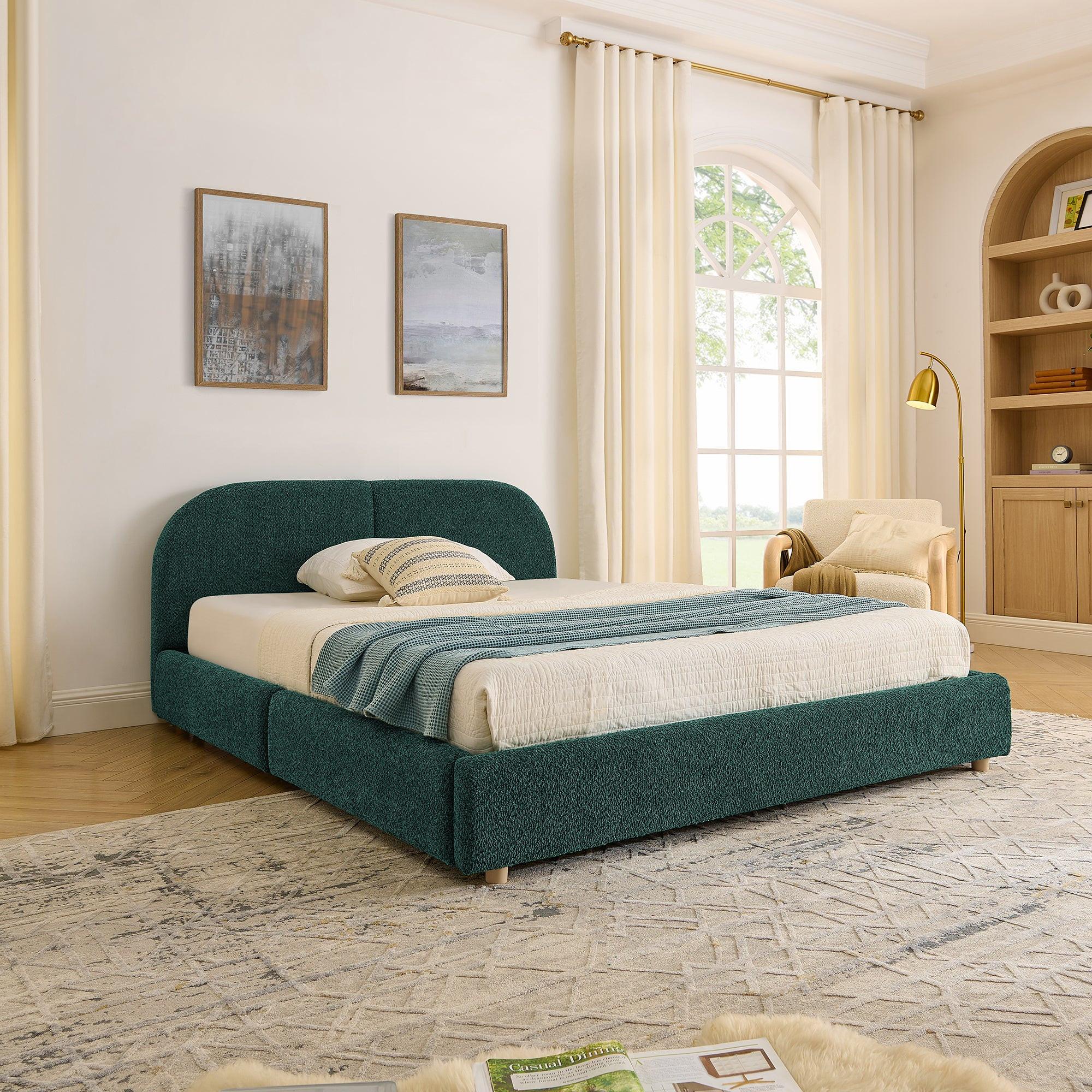 Queen Size Upholstered Bed Frame in Green.