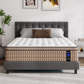 14 Inch King Hybrid Mattress with gel memory foam and pocket springs on a modern bed frame, ideal for comfort and support in bedroom furniture.