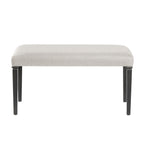 Retro dining bench with cushioned beige seat and black wooden legs, part of 6-piece retro dining set for space-saving furniture solutions.